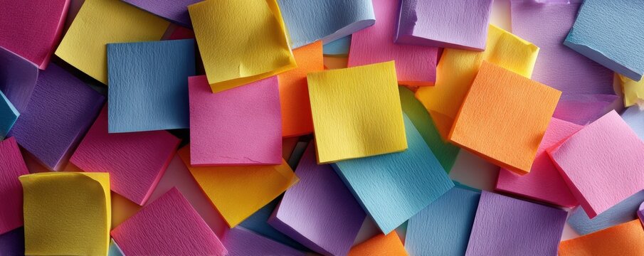 A colorful assortment of sticky notes in various shades, creating a vibrant and organized visual display.