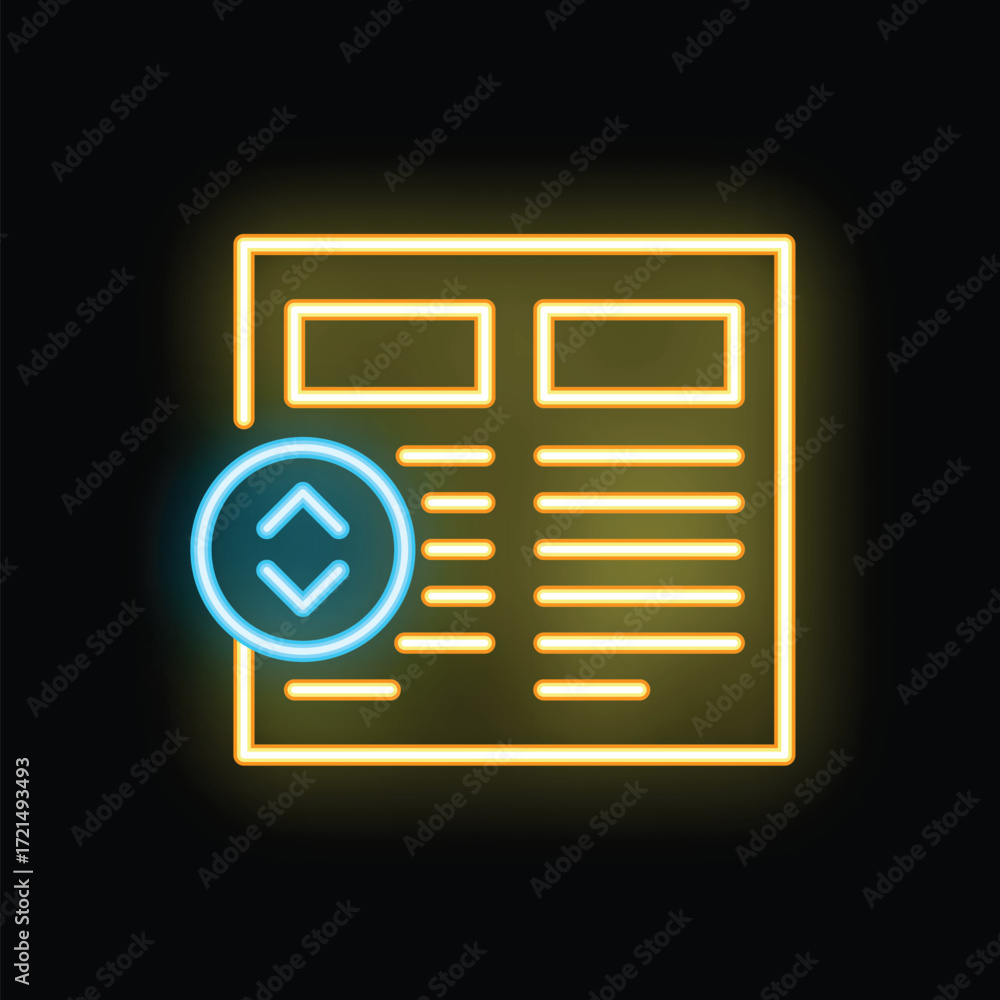 Aufkleber glowing neon icon of a document with up and down arrows, symbolizing sorting options