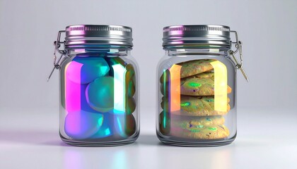glass jars of colorful biscuit