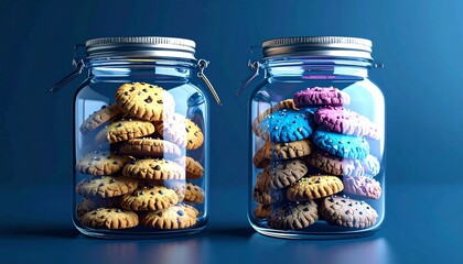 glass jars of colorful biscuit