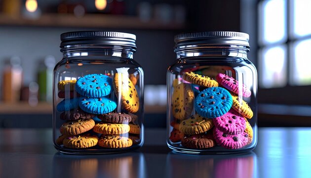 glass jars of colorful biscuit