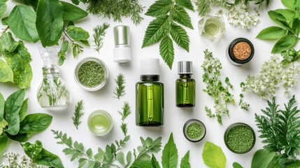 Green Natural Ingredients with Essential Oils and Fresh Herbs