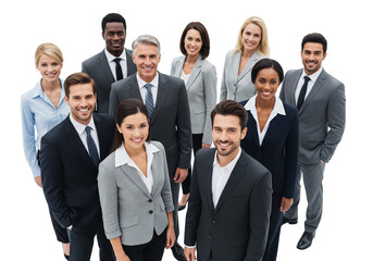 Group of Business Professionals in Formal Attire Posing on White Background