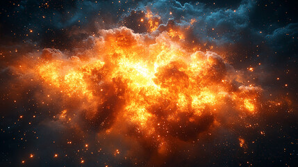 A fantasy or mythical fire cloud with glowing particles. Close-up shot of a bright orange and yellow fire.