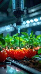 Automated hydroponic tomato farm, modern agriculture, vertical farming, controlled environment, precision irrigation, future food production.