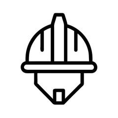 Black outline icon of a hard hat on a black background helmet safety
