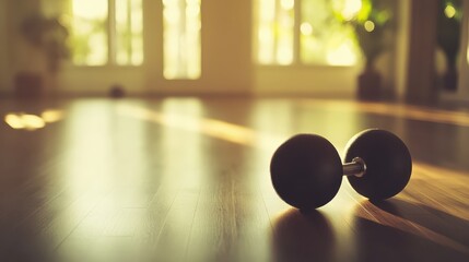 Gym Equipment on Floor in Bright Room with Natural Light Effects