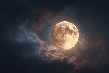 Magnificent Full Moon Illuinating the Nocturnal Horion with Ethereal Glow in te Silence of Night
