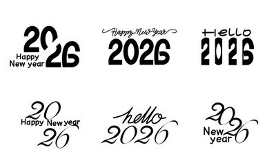 Set of 2026 new year Calligraphy.  Simple lettering collection for new year 2026. Vector illustration.