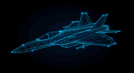 Futuristic Jet Airplane Polygonal Wireframe Illustration