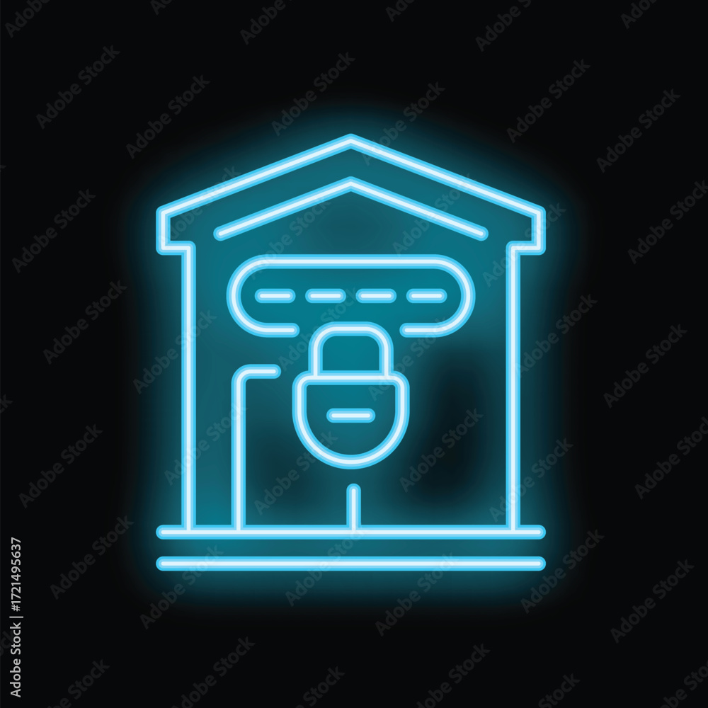Poster glowing neon server icon symbolizing data security and protection