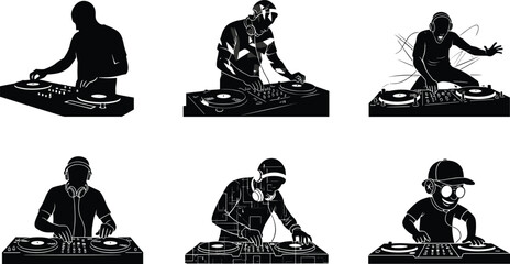 DJ mixing music, disc jockey performance, nightclub party entertainment, electronic dance beats, music festival DJ, turntable artist illustration, sound mixing show