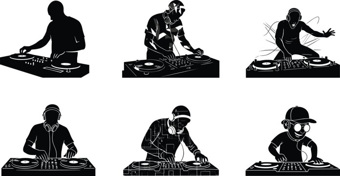 DJ mixing music, disc jockey performance, nightclub party entertainment, electronic dance beats, music festival DJ, turntable artist illustration, sound mixing show