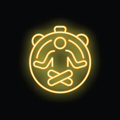 Neon sign representing meditation with a human figure meditating inside a glowing circle on a black background