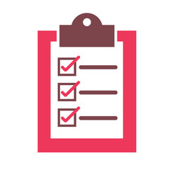 Red and Gray Clipboard with Checklist and Check Marks.