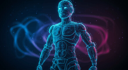 Futuristic Robot Wireframe Holographic Illustration