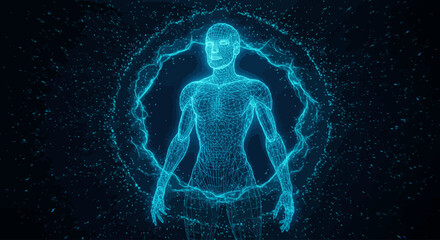 Futuristic Robot Wireframe Holographic Illustration