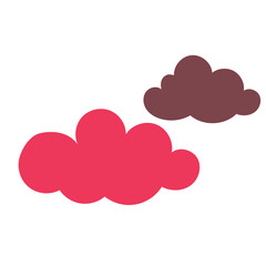 Two Stylized Clouds One Red One Dark Gray Isolated on White.