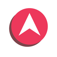 Upward Pointing White Arrow Inside a Red Circle with Shadow.