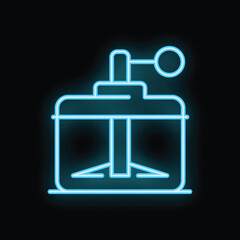 Bright blue neon icon of a perfume bottle glowing on a black background