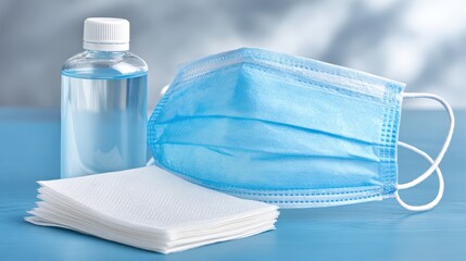 Health and Safety Essentials with Mask, Sanitizer, and Tissue Paper