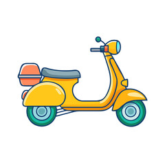 Obraz premium A stylized yellow motor scooter with a cargo compartment for deliveries