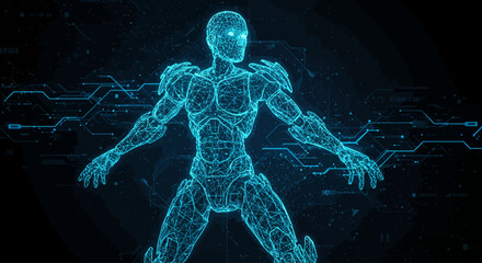 Futuristic Robot Wireframe Holographic Illustration