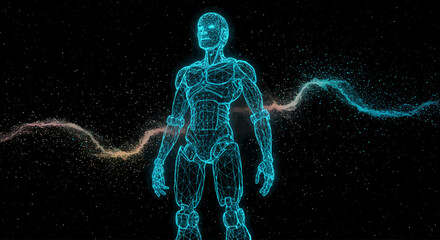 Futuristic Robot Wireframe Holographic Illustration