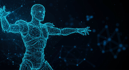 Futuristic Robot Wireframe Holographic Illustration