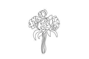 Flower bouquet in continuous one line drawing. Single line art illustration of romantic flower bouquet. Editable vector.