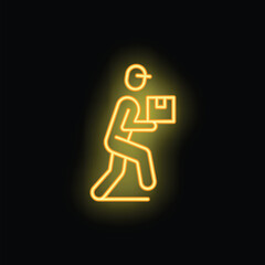 Neon sign of a delivery man carrying a package, perfect for businesses related to shipping and logistics