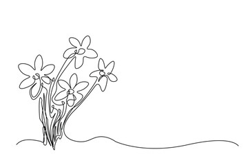 Flower bouquet in continuous one line drawing. Single line art illustration of romantic flower bouquet. Editable vector.