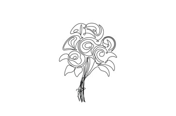Flower bouquet in continuous one line drawing. Single line art illustration of roses flower bouquet. Editable vector.