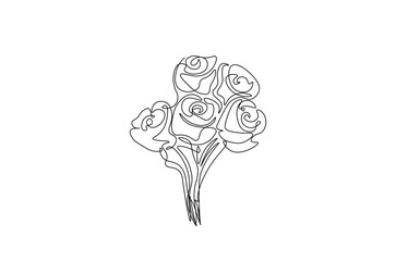 Flower bouquet in continuous one line drawing. Single line art illustration of roses flower bouquet. Editable vector.