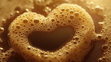 Heart-Shaped Foam in Warm Beverage with Soft Golden Lighting