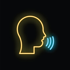 Neon human head profile with sound waves coming from the mouth