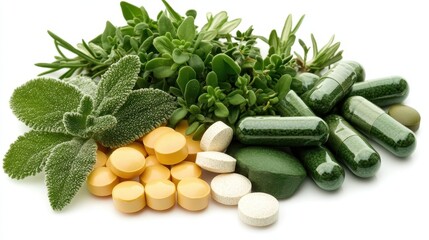 Herbal Supplements and Natural Remedies on White Background