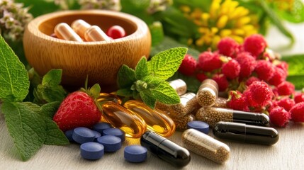Herbal Supplements and Natural Remedies with Fresh Ingredients