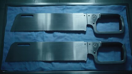 High-Quality Steel Saws on Blue Cloth Background for Tools Collection
