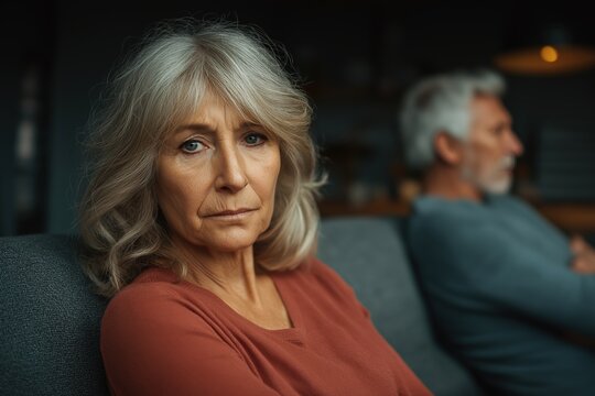Unhappy senior woman after a conflict with her husband