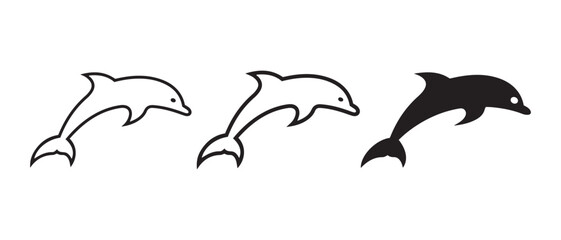 Dolphin icon set. isolated on white background for marine life concept design.