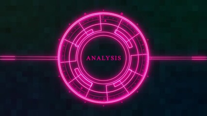Futuristic analysis interface with glowing neon circles and lines on a dark background, creating a high tech and modern visual for data processing and analysis - Powered by Adobe