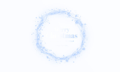 Elegant blue Christmas wreath design with delicate swirls and sparkling elements, featuring a festive greeting for the holiday season, perfect for seasonal celebrations and greetings