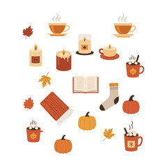 Cozy Autumn Seamless Pattern:  Warm Drinks, Candles, and Knitwear