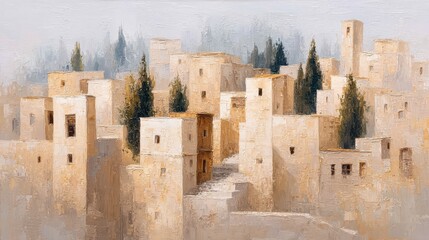 Naklejka premium Oil Painting of Jerusalem Shimmering Under the Desert Sunlight
