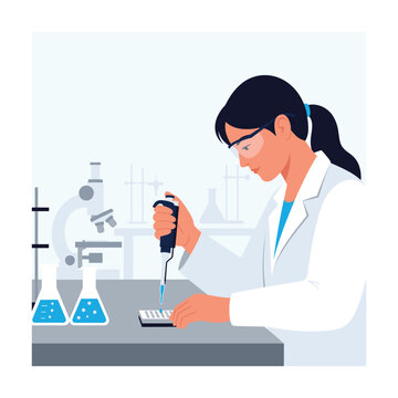 Focused Female Scientist Using Micropipette in Modern Lab Setting