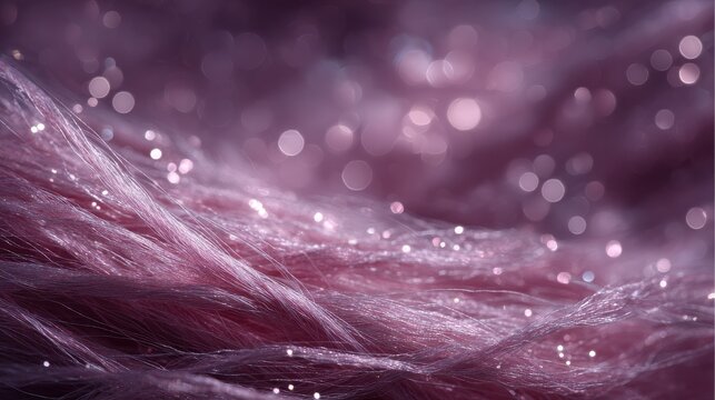 Extreme Close-Up of Mercerized Cotton Threads in Soft Pink with Glittering Background Bokeh