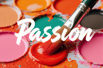 Passion vibrant color creativity art palette brush painting inspiration energy expression orange red green pink