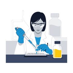 Serious Female Scientist in Lab Coat Performing Precise Experiment