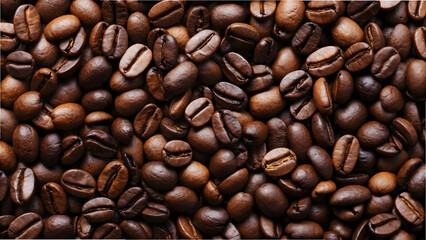Fototapeta premium Aromatic Roasted Coffee Beans Background: Rich Brown Texture for Espresso, Caffeine, and Morning Energy Concepts